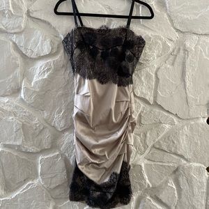 Bcbgmaxazria Tank Silk Black Lace Ruched Formal Midi Dress 6